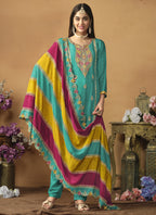 Vegaa Fashion Sky Blue Chinon Silk Embroidered Salwar Suit | Grocsy
