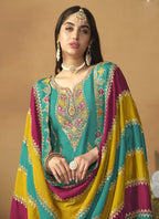 Vegaa Fashion Sky Blue Chinon Silk Embroidered Salwar Suit | Grocsy