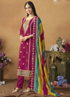 Vegaa Fashion Rani Pink Chinon Silk Embroidered Salwar Suit | Grocsy