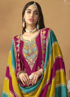 Vegaa Fashion Rani Pink Chinon Silk Embroidered Salwar Suit | Grocsy