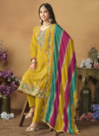 Vegaa Fashion Yellow Chinon Silk Embroidered Salwar Suit | Grocsy
