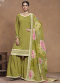 Vegaa Fashion Parrot Green Roman Silk Embroidered Palazzo Suit | Grocsy