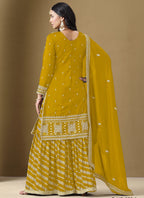 Vegaa Fashion Yellow Art Silk Embroidered Designer Palazzo Suit | Grocsy