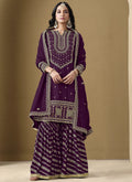 Vegaa Fashion Wine Art Silk Embroidered Designer Palazzo Suit | Grocsy