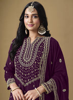 Vegaa Fashion Wine Art Silk Embroidered Designer Palazzo Suit | Grocsy