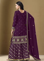 Vegaa Fashion Wine Art Silk Embroidered Designer Palazzo Suit | Grocsy
