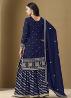 Vegaa Fashion Navy Blue Art Silk Embroidered Designer Palazzo Suit | Grocsy