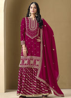 Vegaa Fashion Rani Pink Art Silk Embroidered Designer Palazzo Suit | Grocsy