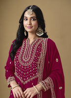 Vegaa Fashion Rani Pink Art Silk Embroidered Designer Palazzo Suit | Grocsy