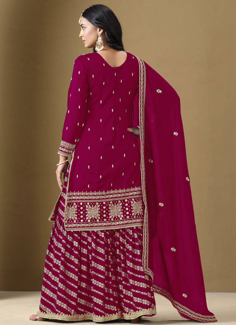 Vegaa Fashion Rani Pink Art Silk Embroidered Designer Palazzo Suit | Grocsy