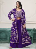Vegaa Fashion Violet Faux Georgette Embroidered Western Sharara Suit | Grocsy