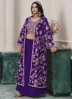 Vegaa Fashion Violet Faux Georgette Embroidered Western Sharara Suit | Grocsy