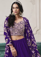 Vegaa Fashion Violet Faux Georgette Embroidered Western Sharara Suit | Grocsy