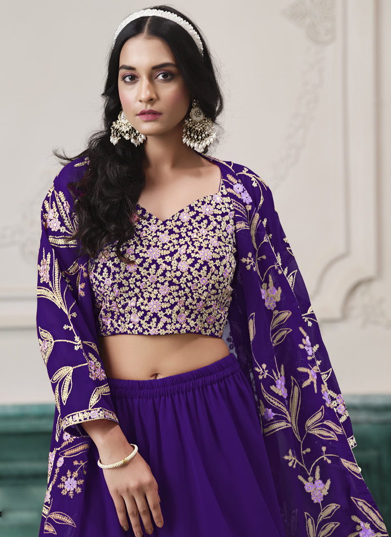 Vegaa Fashion Violet Faux Georgette Embroidered Western Sharara Suit | Grocsy