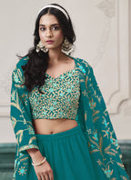 Vegaa Fashion Firozi Faux Georgette Embroidered Western Sharara Suit | Grocsy