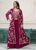 Vegaa Fashion Wine Faux Georgette Embroidered Western Sharara Suit | Grocsy