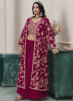 Vegaa Fashion Wine Faux Georgette Embroidered Western Sharara Suit | Grocsy