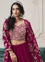 Vegaa Fashion Wine Faux Georgette Embroidered Western Sharara Suit | Grocsy