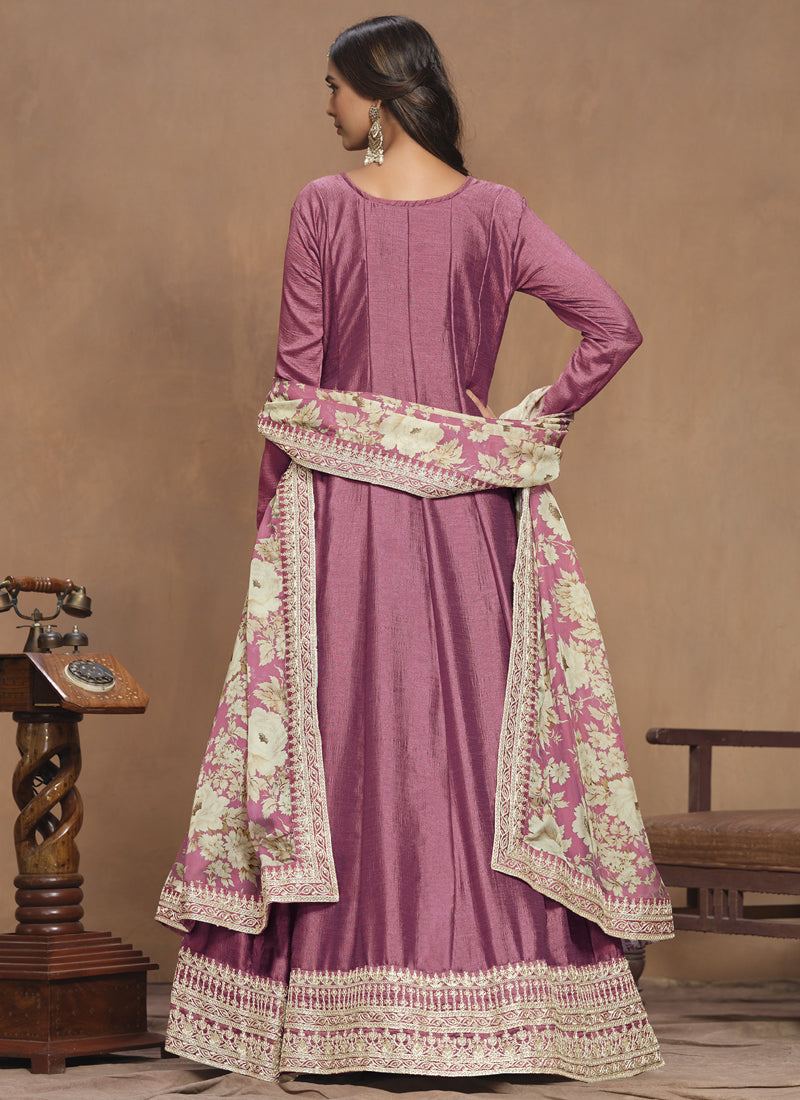 Vegaa Fashion Onion Pink Art Silk Embroidered Anarkali Suit | Grocsy