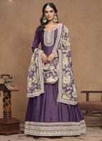 Vegaa Fashion Purple Art Silk Embroidered Anarkali Suit | Grocsy