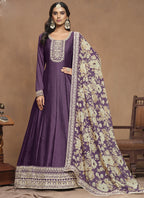 Vegaa Fashion Purple Art Silk Embroidered Anarkali Suit | Grocsy