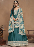 Vegaa Fashion Turquoise Art Silk Embroidered Anarkali Suit | Grocsy