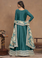 Vegaa Fashion Turquoise Art Silk Embroidered Anarkali Suit | Grocsy