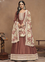 Vegaa Fashion Brown Art Silk Embroidered Anarkali Suit | Grocsy
