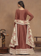 Vegaa Fashion Brown Art Silk Embroidered Anarkali Suit | Grocsy