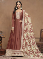 Vegaa Fashion Brown Art Silk Embroidered Anarkali Suit | Grocsy