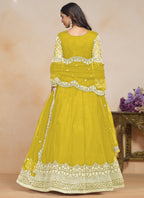 Vegaa Fashion Yellow Net Embroidered Designer Anarkali Suit | Grocsy