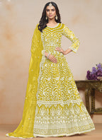 Vegaa Fashion Yellow Net Embroidered Designer Anarkali Suit | Grocsy