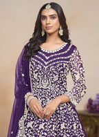 Vegaa Fashion Violet Net Embroidered Designer Anarkali Suit | Grocsy