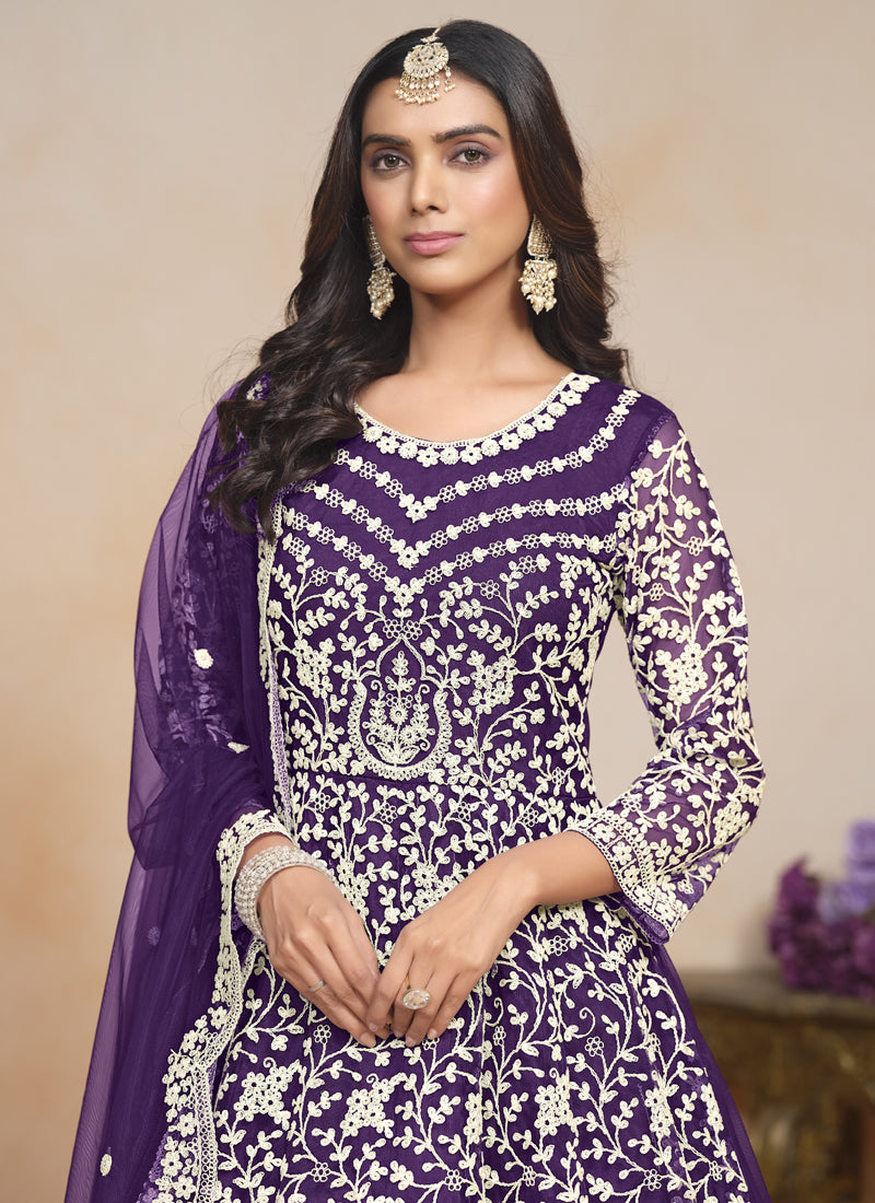 Vegaa Fashion Violet Net Embroidered Designer Anarkali Suit | Grocsy