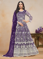 Vegaa Fashion Violet Net Embroidered Designer Anarkali Suit | Grocsy