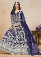 Vegaa Fashion Blue Net Embroidered Designer Anarkali Suit | Grocsy
