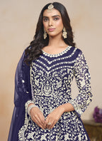 Vegaa Fashion Blue Net Embroidered Designer Anarkali Suit | Grocsy
