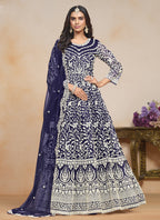 Vegaa Fashion Blue Net Embroidered Designer Anarkali Suit | Grocsy