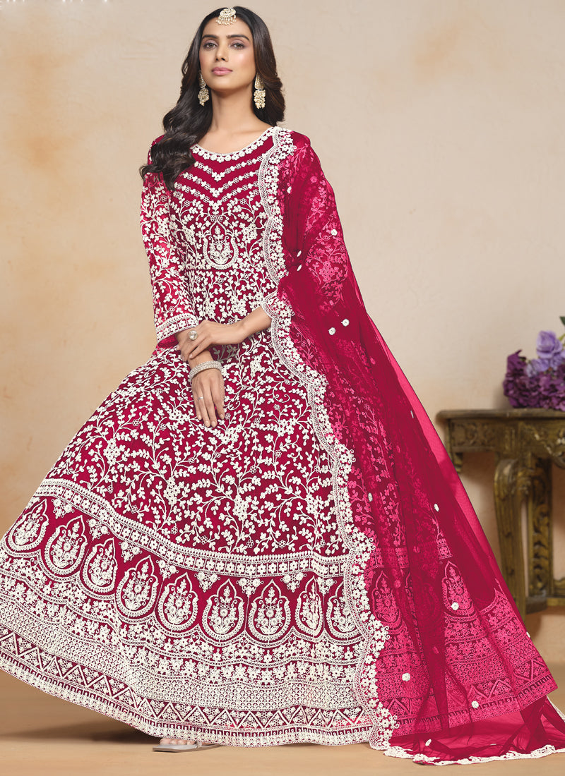 Vegaa Fashion Pink Net Embroidered Designer Anarkali Suit | Grocsy