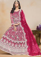 Vegaa Fashion Pink Net Embroidered Designer Anarkali Suit | Grocsy