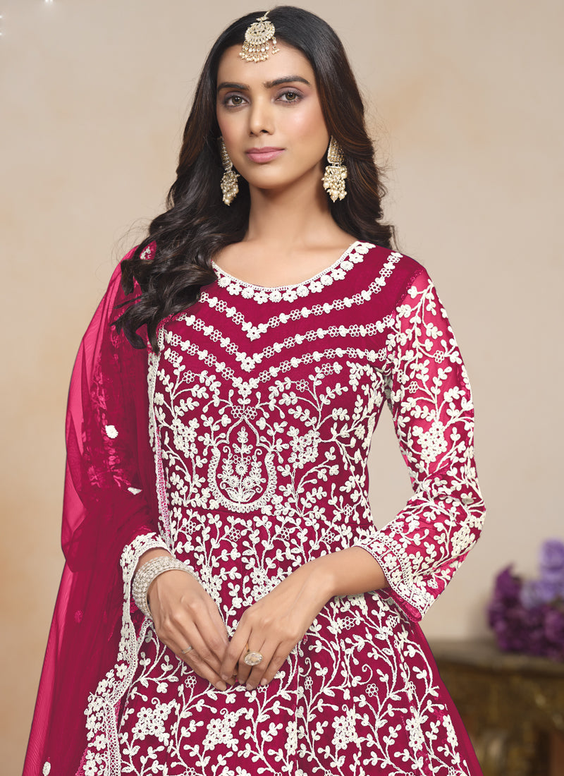 Vegaa Fashion Pink Net Embroidered Designer Anarkali Suit | Grocsy