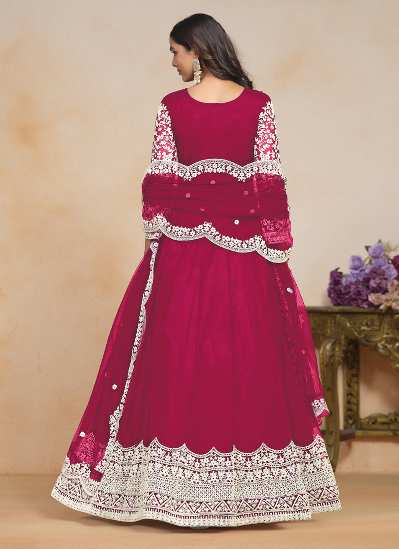 Vegaa Fashion Pink Net Embroidered Designer Anarkali Suit | Grocsy
