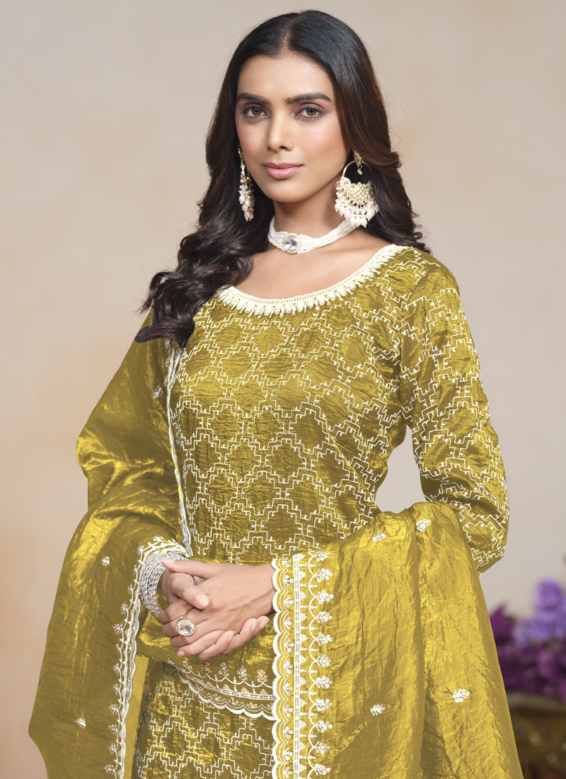 Vegaa Fashion Yellow Silk Embroidered Designer Palazzo Suit | Grocsy