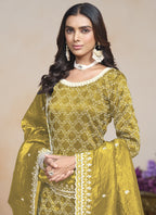 Vegaa Fashion Yellow Silk Embroidered Designer Palazzo Suit | Grocsy