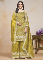 Vegaa Fashion Yellow Silk Embroidered Designer Palazzo Suit | Grocsy