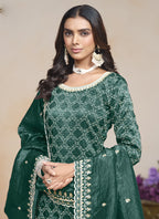 Vegaa Fashion Teal Green Silk Embroidered Designer Palazzo Suit | Grocsy