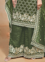 Vegaa Fashion Mahendi Silk Embroidered Designer Palazzo Suit | Grocsy