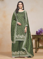 Vegaa Fashion Mahendi Silk Embroidered Designer Palazzo Suit | Grocsy