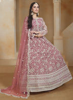 Vegaa Fashion Onion Pink Net Embroidered Anarkali Suit | Grocsy