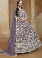 Vegaa Fashion Light Purple Net Embroidered Anarkali Suit | Grocsy